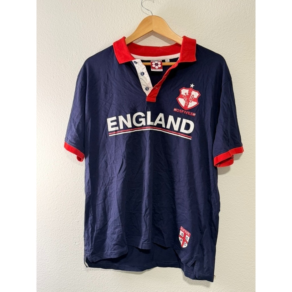 D5FIVES England #10 Football Rugby Polo Shirt XXL Navy Red Soccer Jersey